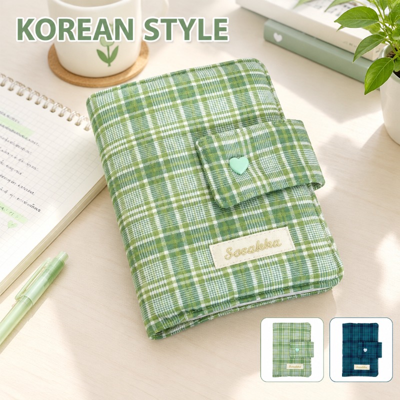 Stationery Books - Green White Gingham Hand-journal Fabric Cover