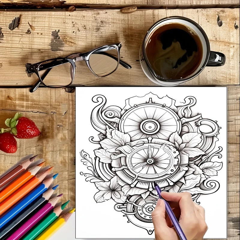 Coloring Book Steampunk Flower - огляд і ціна Adult Coloring Book Stress Relief